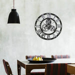 Horloge murale à engrenages ronde en bois rétro à face unique avec chiffres romains, diamètre : 35 cm, chiffres romains 35 cm, chiffres romains 35 cm