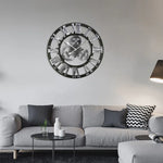 Horloge murale à engrenages ronde en bois rétro à face unique avec chiffres romains, diamètre : 35 cm, chiffres romains 35 cm, chiffres romains 35 cm