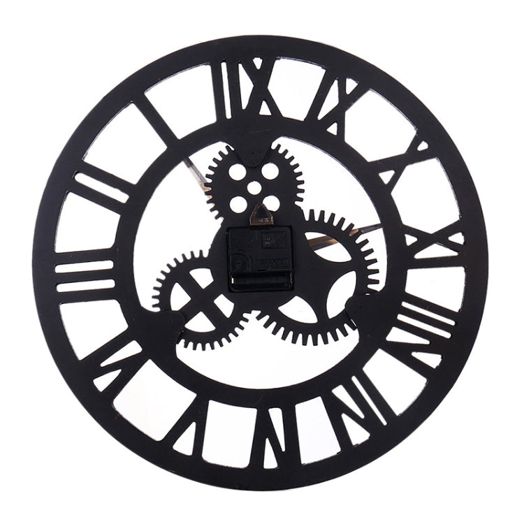 Retro Wooden Round Single-sided Gear Clock Rome Number Wall Clock, Diameter: 40cm, Rome Number  40cm