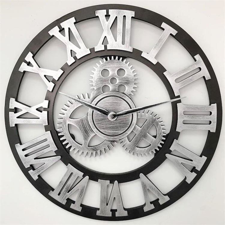 Retro Wooden Round Single-sided Gear Clock Rome Number Wall Clock, Diameter: 40cm, Rome Number  40cm