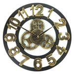 Horloge murale ronde rétro en bois à engrenage simple face, Diamètre : 50cm, Chiffres 50cm