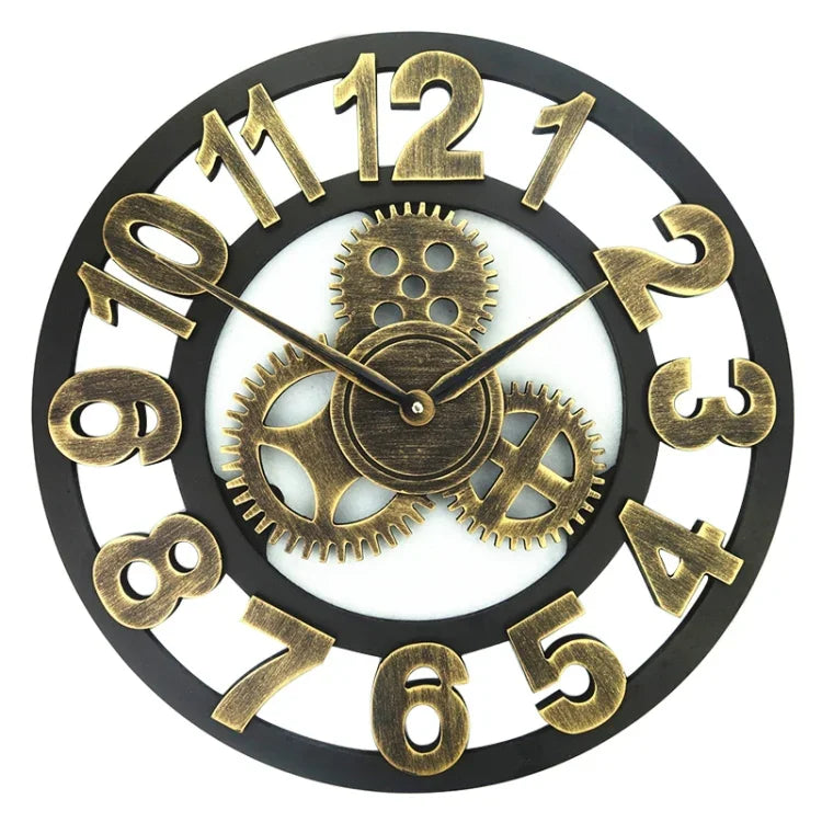 Horloge murale ronde rétro en bois à engrenage simple face, Diamètre : 50cm, Chiffres 50cm