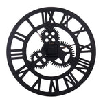 Horloge Murale Ronde Vintage en Bois avec Engrenage, Numéros Romains, Diamètre : 70cm
