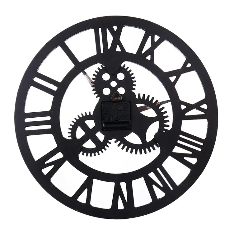 Horloge Murale Ronde Vintage en Bois avec Engrenage, Numéros Romains, Diamètre : 70cm