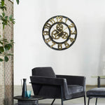 Horloge murale à engrenages ronde simple face en bois rétro, diamètre : 58 cm, numéro 58, numéro 58 cm