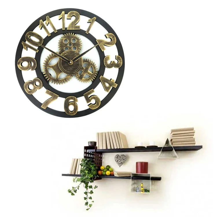 Horloge murale à engrenages ronde simple face en bois rétro, diamètre : 58 cm, numéro 58, numéro 58 cm