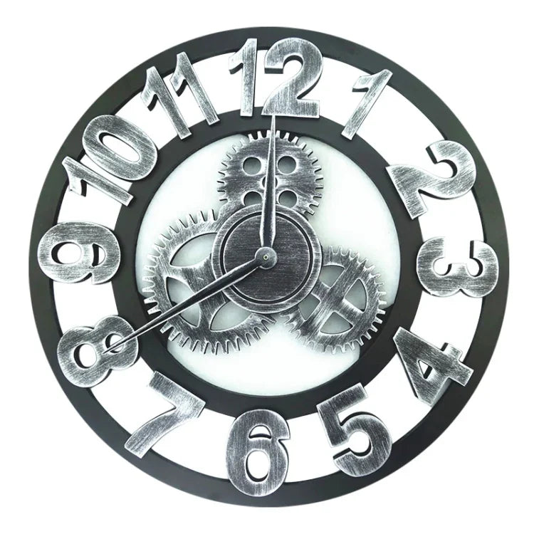 Horloge murale à engrenages ronde simple face en bois rétro, diamètre : 58 cm, numéro 58, numéro 58 cm
