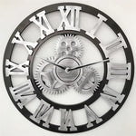 Horloge Murale Ronde Vintage en Bois avec Engrenages, Chiffres Romains, Diamètre : 80cm, Chiffres Romains 80cm, Chiffres Romains 80cm (Or)