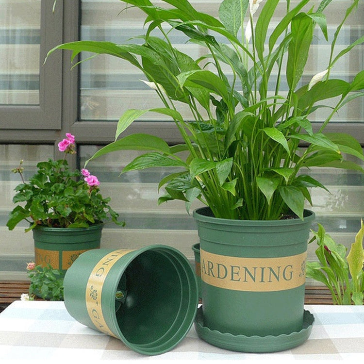 Pots de pépinière en plastique créatifs gallons avec plateau, taille : 12*16*12cm, livraison couleur de fond texte aléatoire, 12*16*12cm