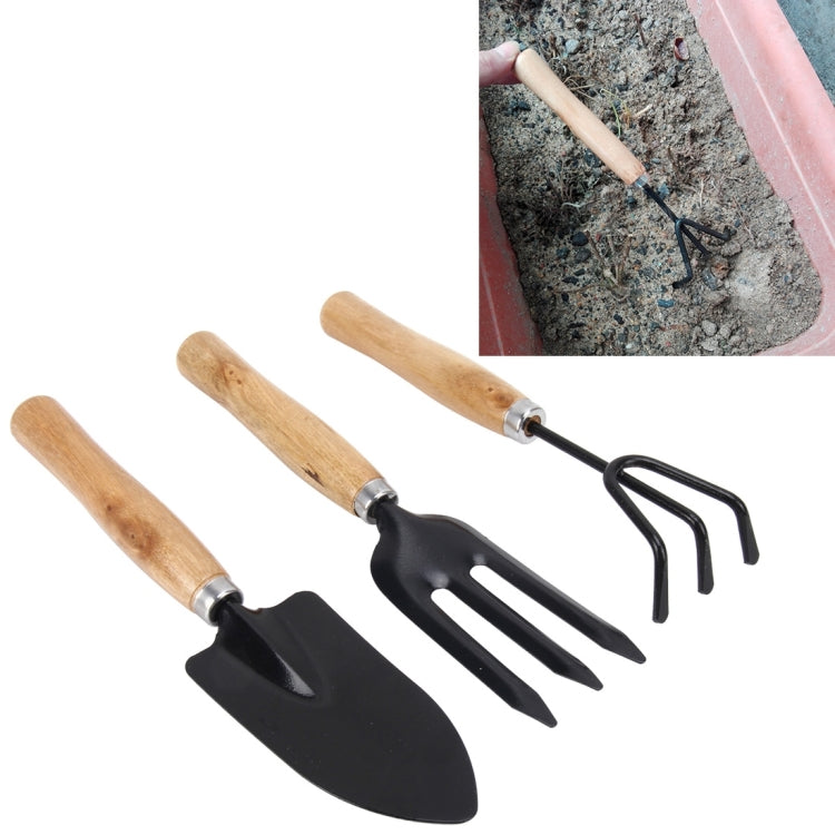 Râteau Pelle Truelle 3 en 1 Manche en Bois Tête en Métal Mini Outil de Jardinage pour Plantes Outil de Jardinage Outils pour Fleurs Ensemble Combiné, Outil pour Plantes 3