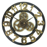 Horloge murale à engrenages ronde en bois rétro, cadran simple, chiffres arabes, diamètre : 30 cm, chiffre 30 cm