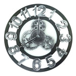 Horloge murale à engrenages ronde en bois rétro, cadran simple, chiffres arabes, diamètre : 30 cm, chiffre 30 cm
