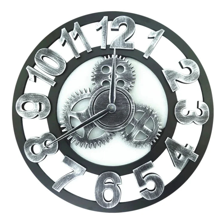 Horloge murale à engrenages ronde en bois rétro, cadran simple, chiffres arabes, diamètre : 30 cm, chiffre 30 cm