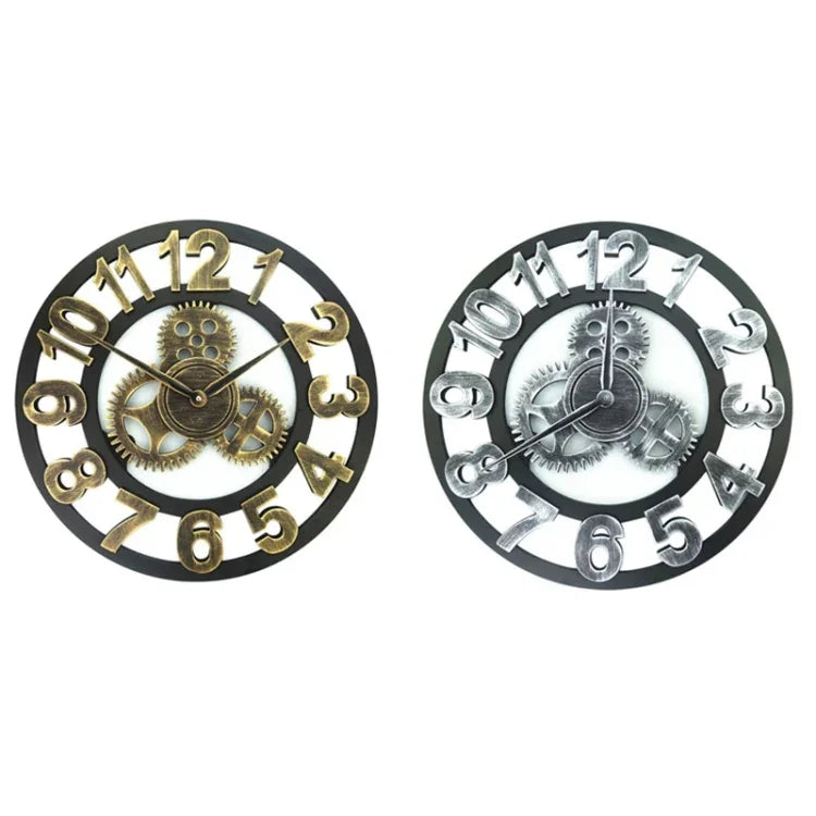 Horloge murale à engrenages ronde en bois rétro, cadran simple, chiffres arabes, diamètre : 30 cm, chiffre 30 cm