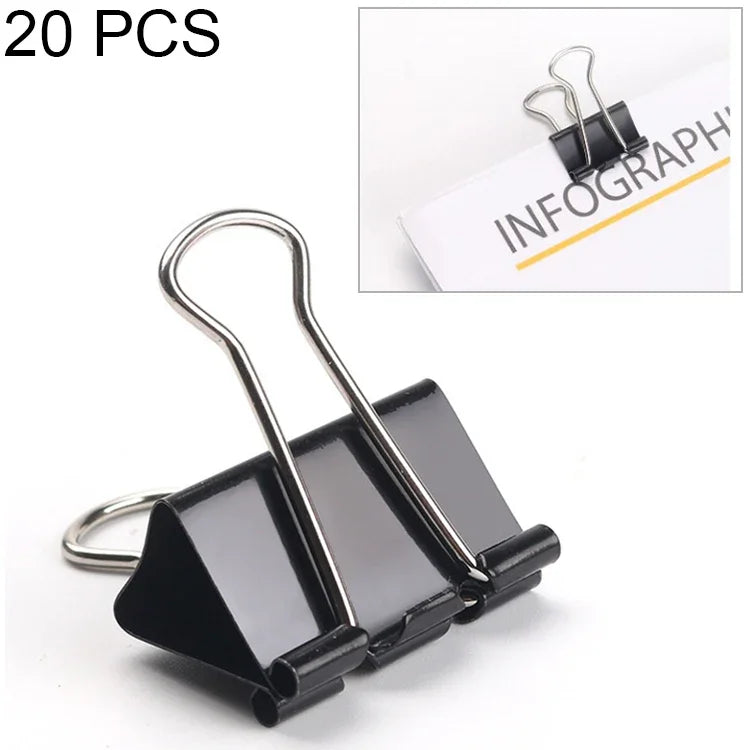 20 pinces métalliques noires 51mm pour notes papiers lettres bureau, 20 pièces / 51mm