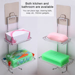 Support de savon créatif en acier inoxydable à double couche, style autocollant magique sans trace, porte-savon, étagère de salle de bain avec cintre, étagère de salle de bain à double couche 1