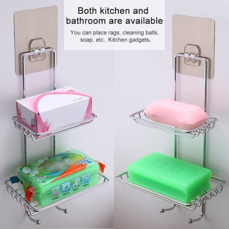Support de savon créatif en acier inoxydable à double couche, style autocollant magique sans trace, porte-savon, étagère de salle de bain avec cintre, étagère de salle de bain à double couche 1