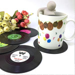 Lot de 6 sous-verres rétro en vinyle noir pour CD, tapis de tasse de table à la maison, napperon pour boisson au café, vaisselle tournante, diamètre : 10,7 cm, 6 tapis de tasse