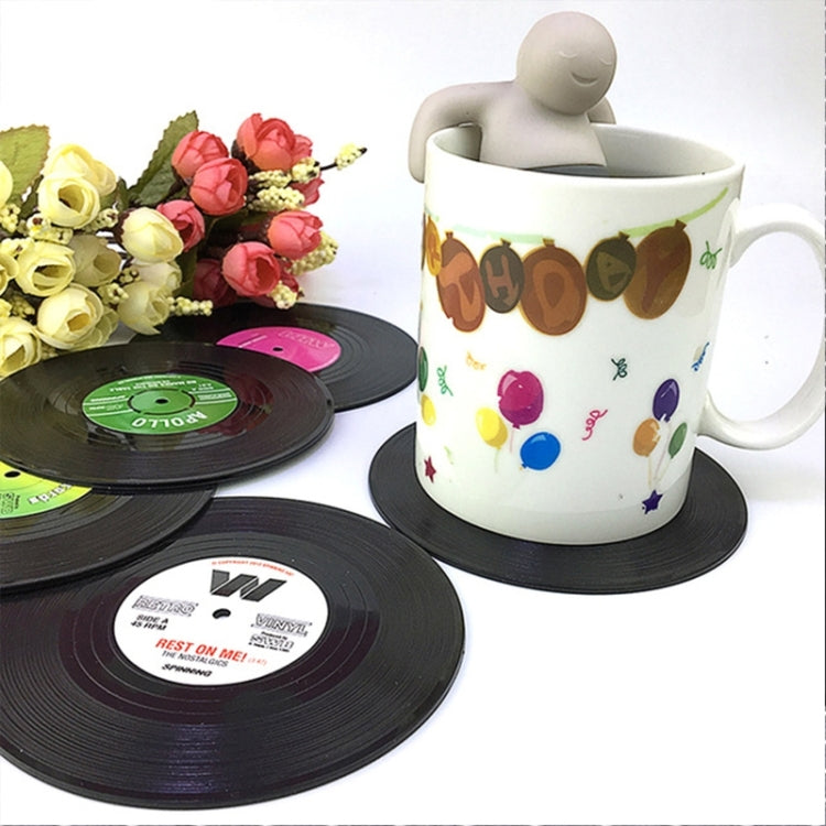Lot de 6 sous-verres rétro en vinyle noir pour CD, tapis de tasse de table à la maison, napperon pour boisson au café, vaisselle tournante, diamètre : 10,7 cm, 6 tapis de tasse