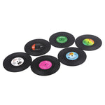 Lot de 6 sous-verres rétro en vinyle noir pour CD, tapis de tasse de table à la maison, napperon pour boisson au café, vaisselle tournante, diamètre : 10,7 cm, 6 tapis de tasse