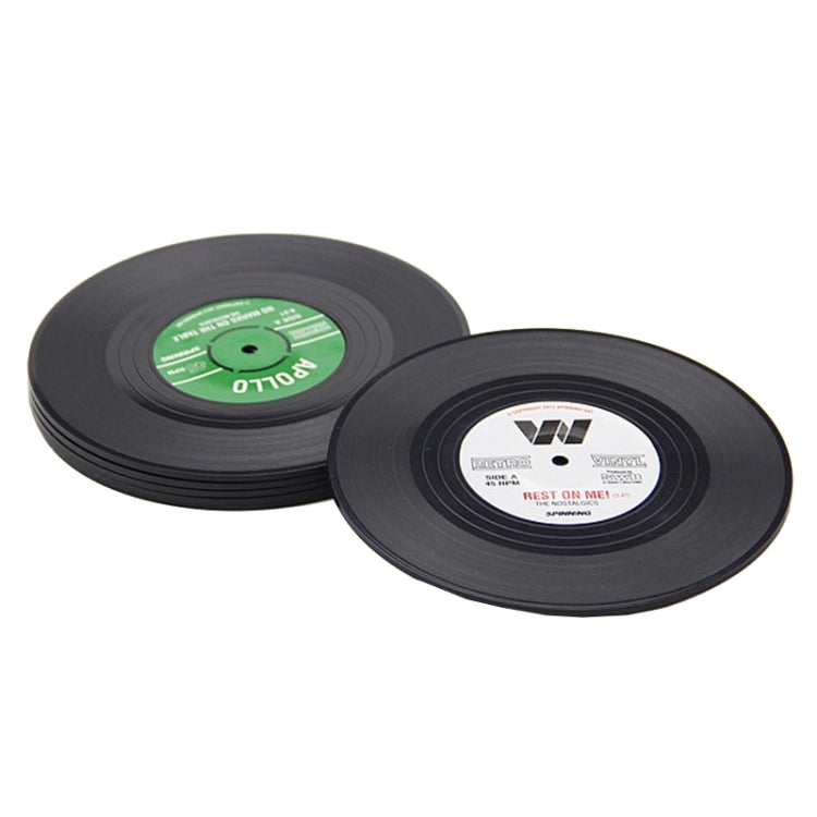 Lot de 6 sous-verres rétro en vinyle noir pour CD, tapis de tasse de table à la maison, napperon pour boisson au café, vaisselle tournante, diamètre : 10,7 cm, 6 tapis de tasse
