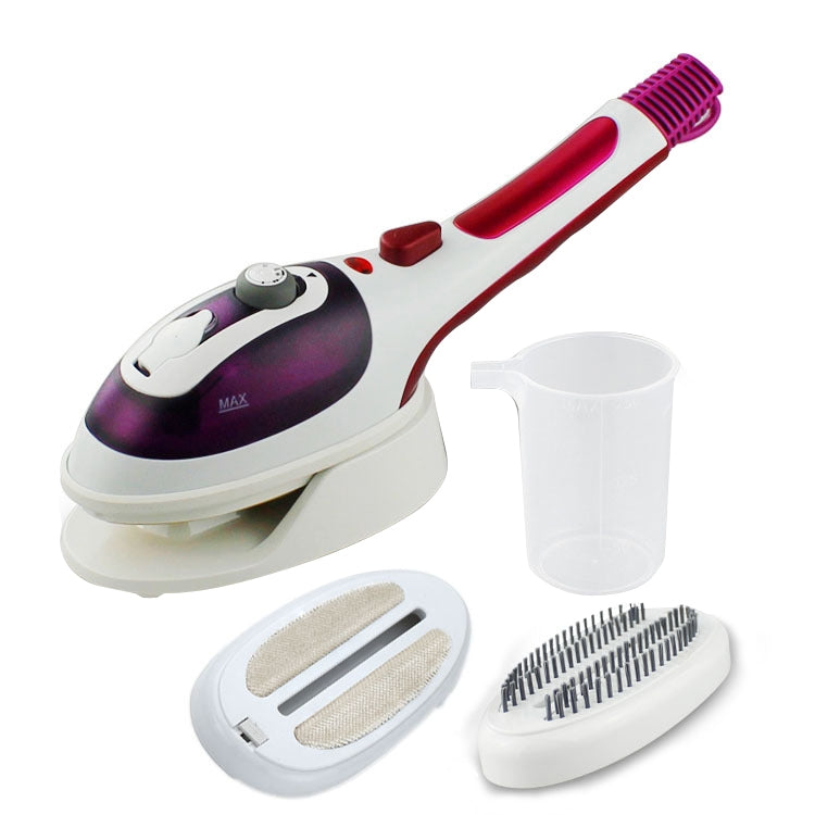 Défroisseur vapeur portatif multifonction pour la maison, appareil à vapeur portable à main avec fond en céramique, brosse en flanelle, brosse à cheveux et verre doseur, prise US, prise US violet