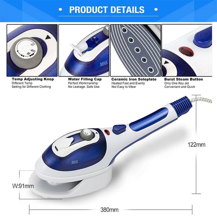 Défroisseur vapeur portatif multifonction pour la maison, appareil à vapeur portable à main avec fond en céramique, brosse en flanelle, brosse à cheveux et verre doseur, prise US, prise US violet
