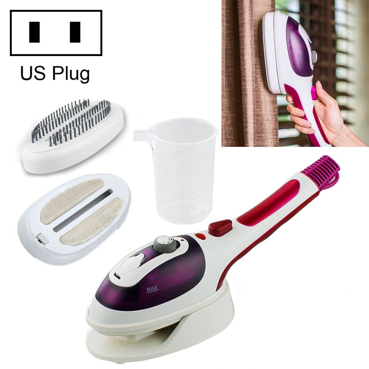 Défroisseur vapeur portatif multifonction pour la maison, appareil à vapeur portable à main avec fond en céramique, brosse en flanelle, brosse à cheveux et verre doseur, prise US, prise US violet