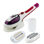 Défroisseur vapeur portatif multifonction pour la maison, appareil à vapeur portable à main avec fond en céramique, brosse en flanelle, brosse à cheveux et verre doseur, prise EU, prise EU violet, prise EU bleu