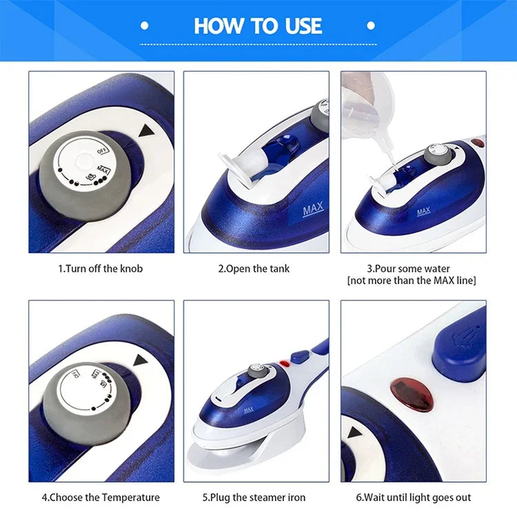 Défroisseur vapeur portatif multifonction pour la maison, appareil à vapeur portable à main avec fond en céramique, brosse en flanelle, brosse à cheveux et verre doseur, prise EU, prise EU violet, prise EU bleu