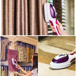 Défroisseur vapeur portatif multifonction pour la maison, appareil à vapeur portable à main avec fond en céramique, brosse en flanelle, brosse à cheveux et verre doseur, prise EU, prise EU violet, prise EU bleu