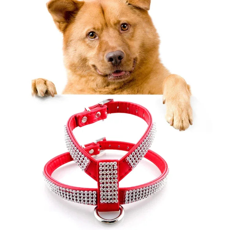 Harnais pour chien en PU souple et respirant orné de strass, avec sangle de poitrine et collier. Taille : M