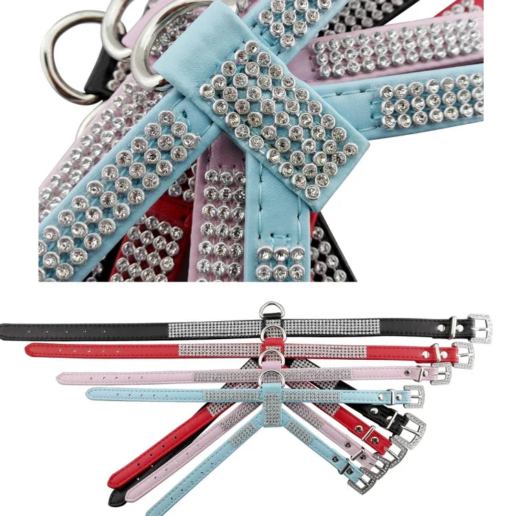 Harnais pour chien en PU souple et respirant orné de strass, avec sangle de poitrine et collier. Taille : M