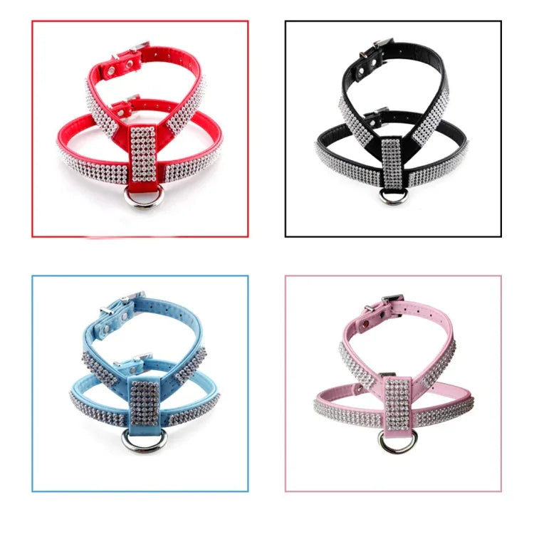 Harnais pour chien en PU souple et respirant orné de strass, avec sangle de poitrine et collier. Taille : M