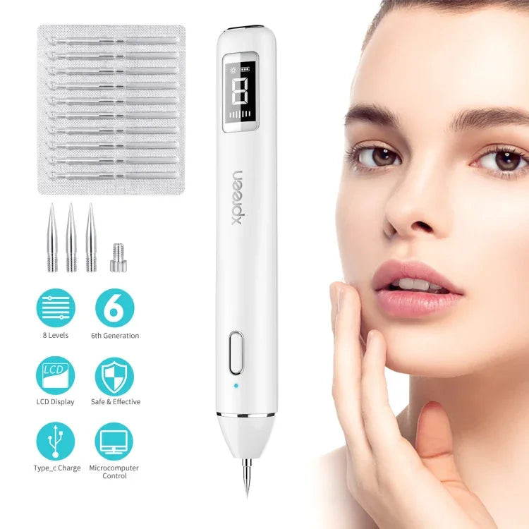Xpreen XPRE061 Éliminateur professionnel de taches sombres, taches de rousseur, tatouages, verrues et grains de beauté rechargeable, avec écran LED et projecteur
