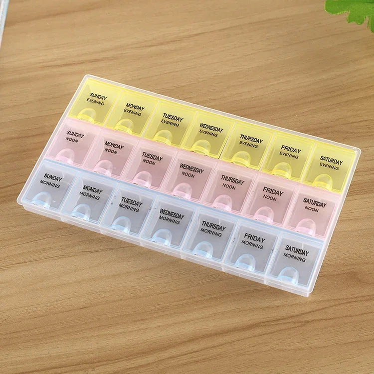 Boîte de rangement de médicaments à 21 compartiments pour 7 jours, boîte de rangement de pilules et de vitamines