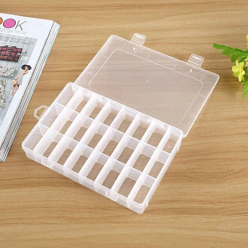 Organisateur de boîte en plastique à grille amovible 24 compartiments pour bijoux, boucles d'oreilles, 24 compartiments