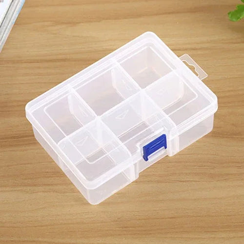 Boîte à bijoux en plastique avec diviseurs réglables, Taille : Grande, 6 compartiments, 6 compartiments