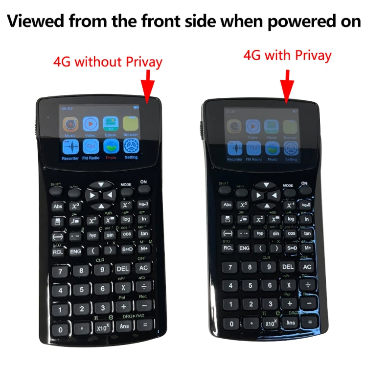 Calculatrice e-book anti-regard avec écran 2,4 pouces, support enregistrement sonore / radio / lecture musique et vidéo, calculatrice scientifique anti-regard