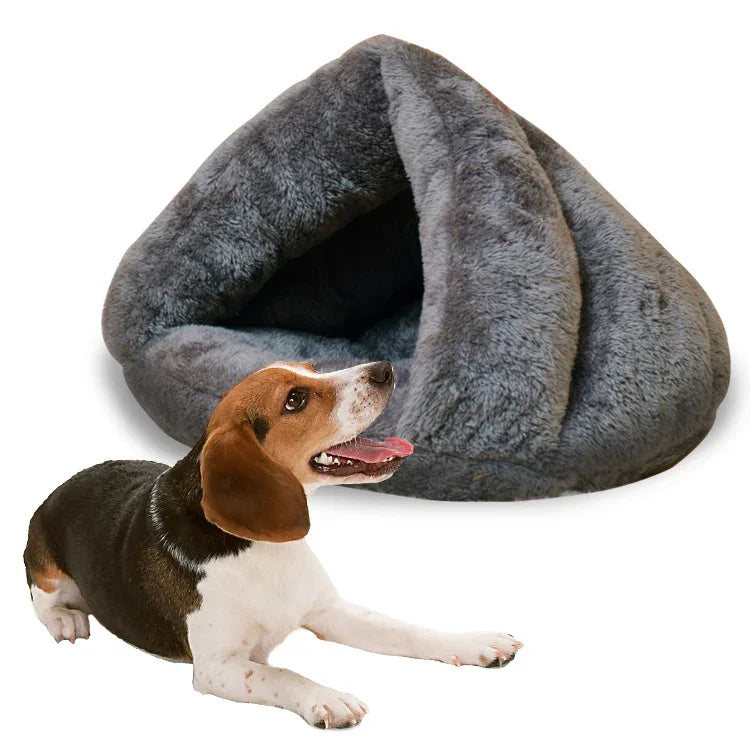 Niche pour chat triangulaire, épaisse et chaude, type yourte mongole, pour animaux de compagnie chiens chats Taille : L, 45×45×33cm