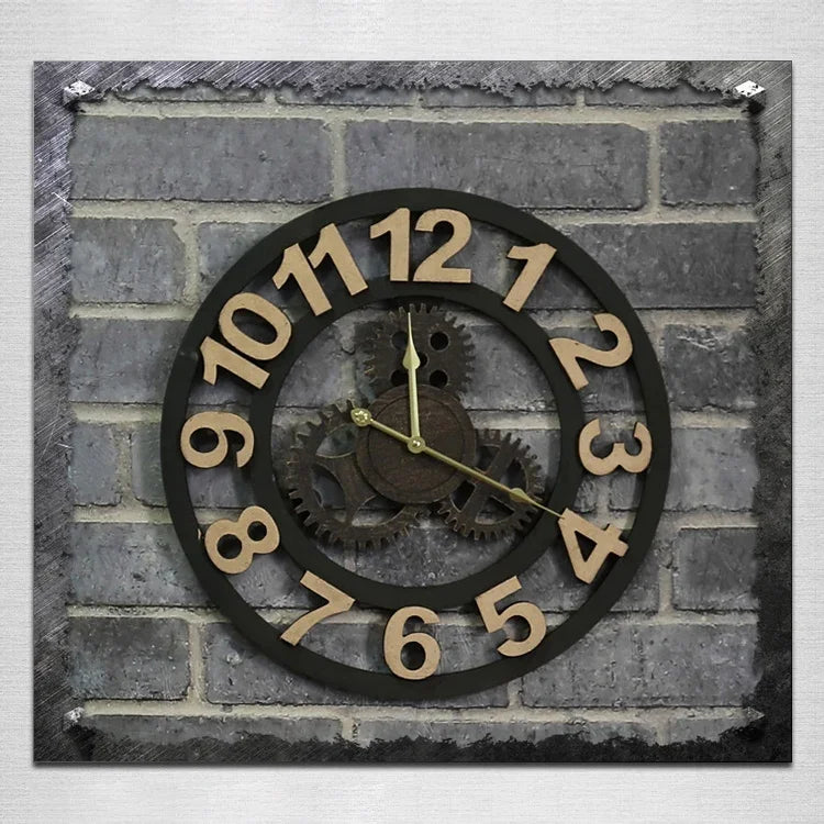 Originalité Américaine Style Industriel Bois Vintage Vieille Horloge Murale Engrenage