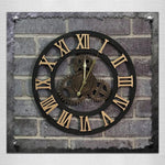 Horloge murale en bois de style industriel américain original, engrenage vintage, diamètre : 50 cm, chiffres romains 50 cm