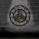 Horloge murale en bois de style industriel américain original, engrenage vintage, diamètre : 50 cm, chiffres romains 50 cm