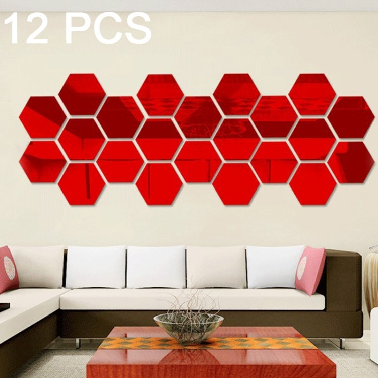 Ensemble de 12 autocollants muraux miroir hexagonaux 3D, Taille : 10*10cm, Taille : 10*10cm (Noir), Taille : 10*10cm (Or), Taille : 10*10cm (Rouge), Taille : 10*10cm (Argent)