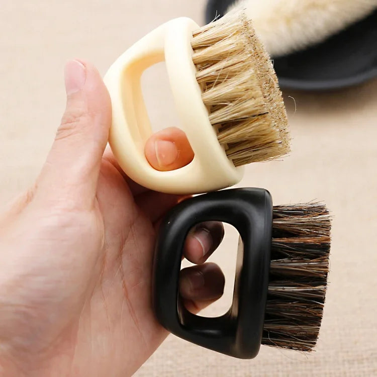 Brosse portable pour hommes en forme d'anneau, brosse à sanglier noire en ABS pour coupe de cheveux, nettoyage et rasage