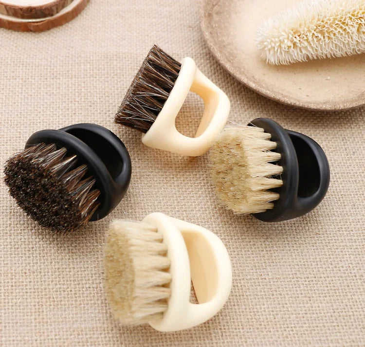 Brosse portable pour hommes en forme d'anneau, brosse à sanglier noire en ABS pour coupe de cheveux, nettoyage et rasage