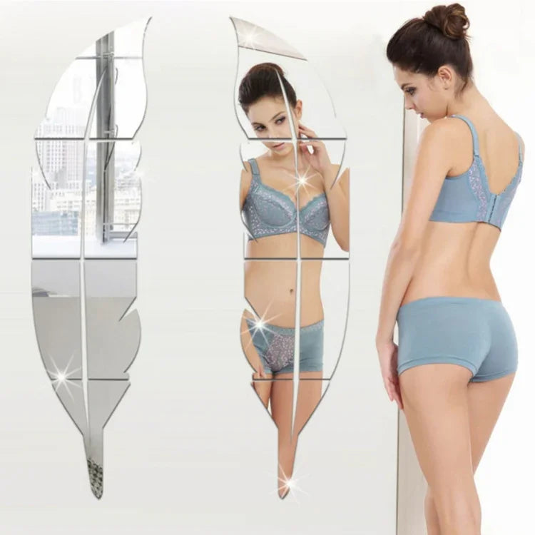 Autocollants muraux miroir acrylique style plume DIY Décoration murale pour maison, taille : 30*120cm, 30*120cm (Argent), 30*120cm (Or)