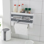 Support mural pour film alimentaire, porte-rouleau avec dispositif de découpe, dimensions : 39 x 10 x 24 cm, gris