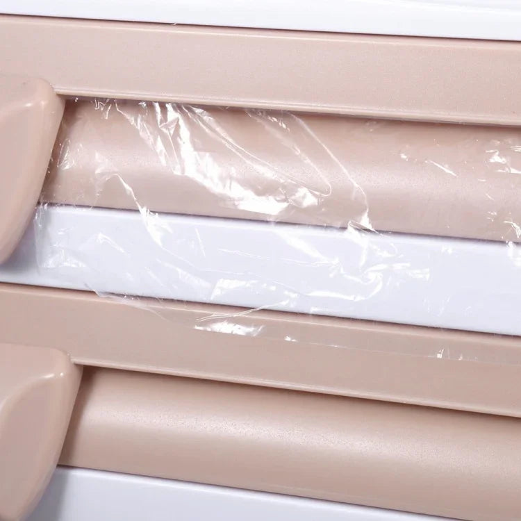 Support mural pour film alimentaire, porte-rouleau avec dispositif de découpe, dimensions : 39 x 10 x 24 cm, gris