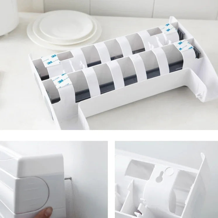 Support mural pour film alimentaire, porte-rouleau avec dispositif de découpe, dimensions : 39 x 10 x 24 cm, gris